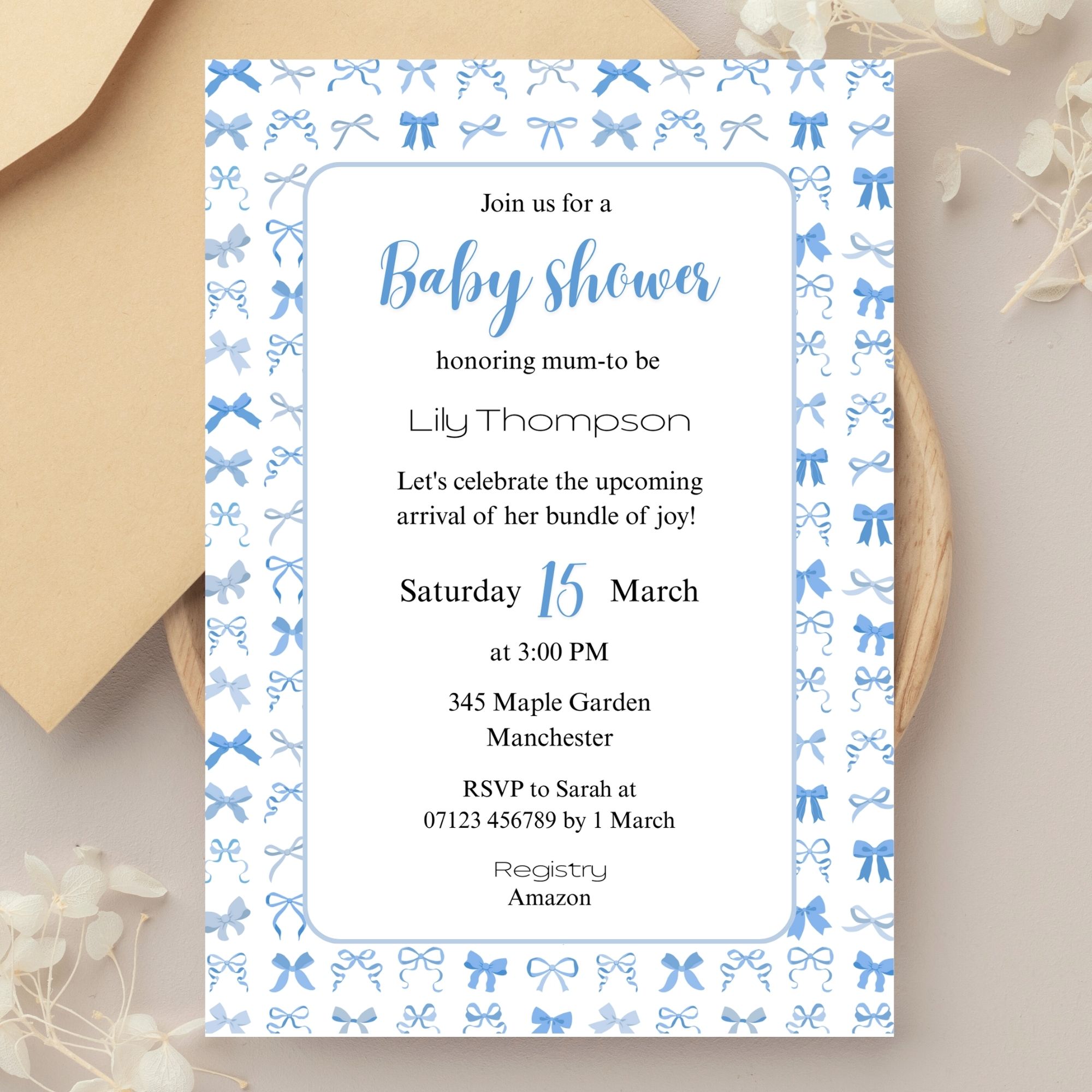 Little Blue Ribbons Invitation