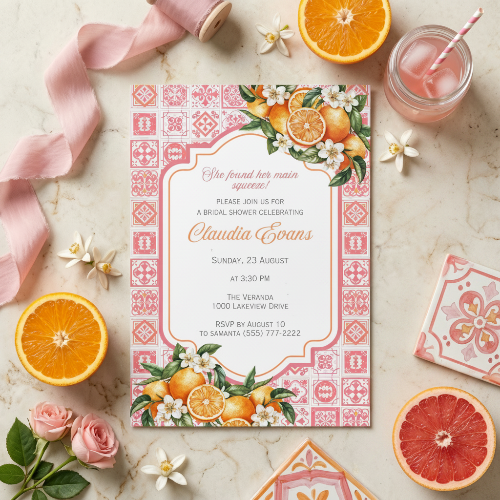 Oranges & Pink Tiles Bridal/ Baby Shower Invitation 60