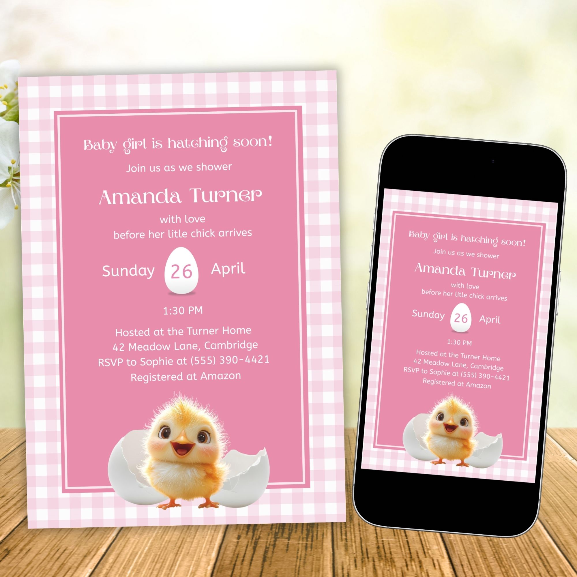 Little Chick Invitation Pink