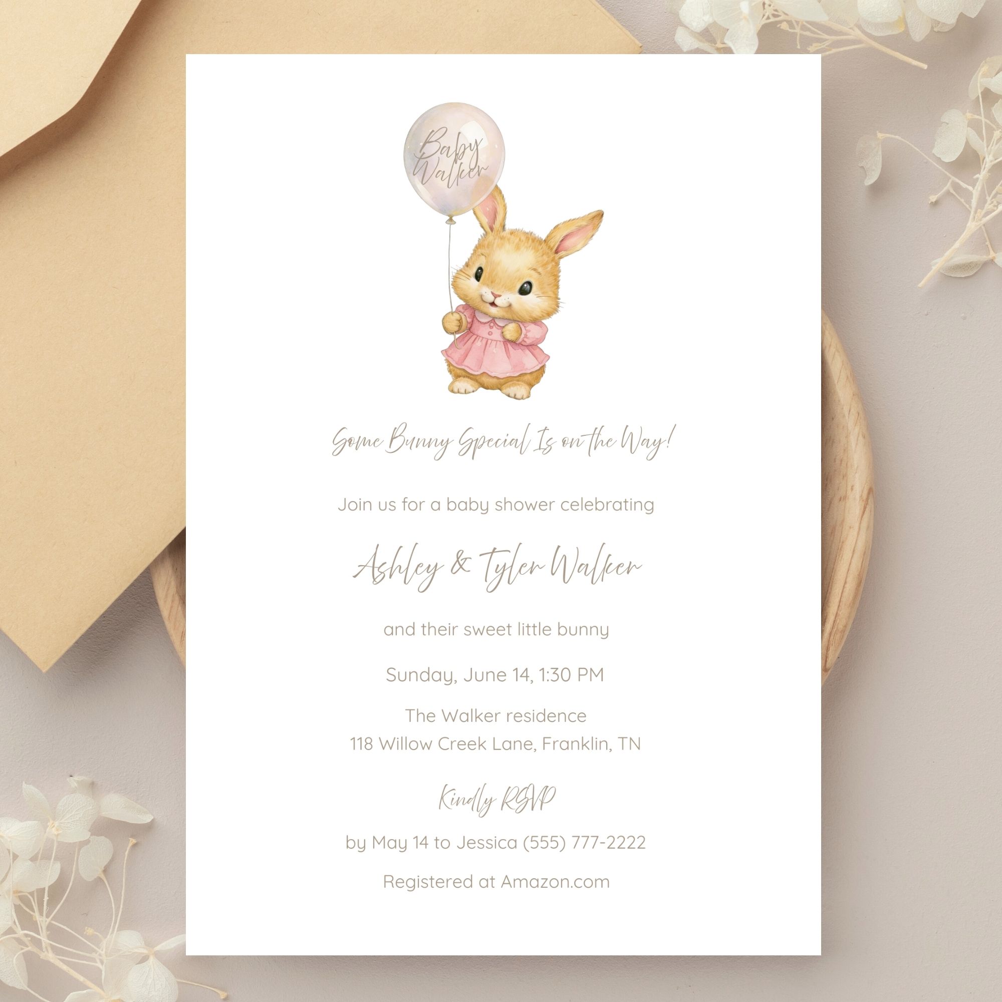 A Little Bunny Is On The Way Girl Baby Shower Invitation