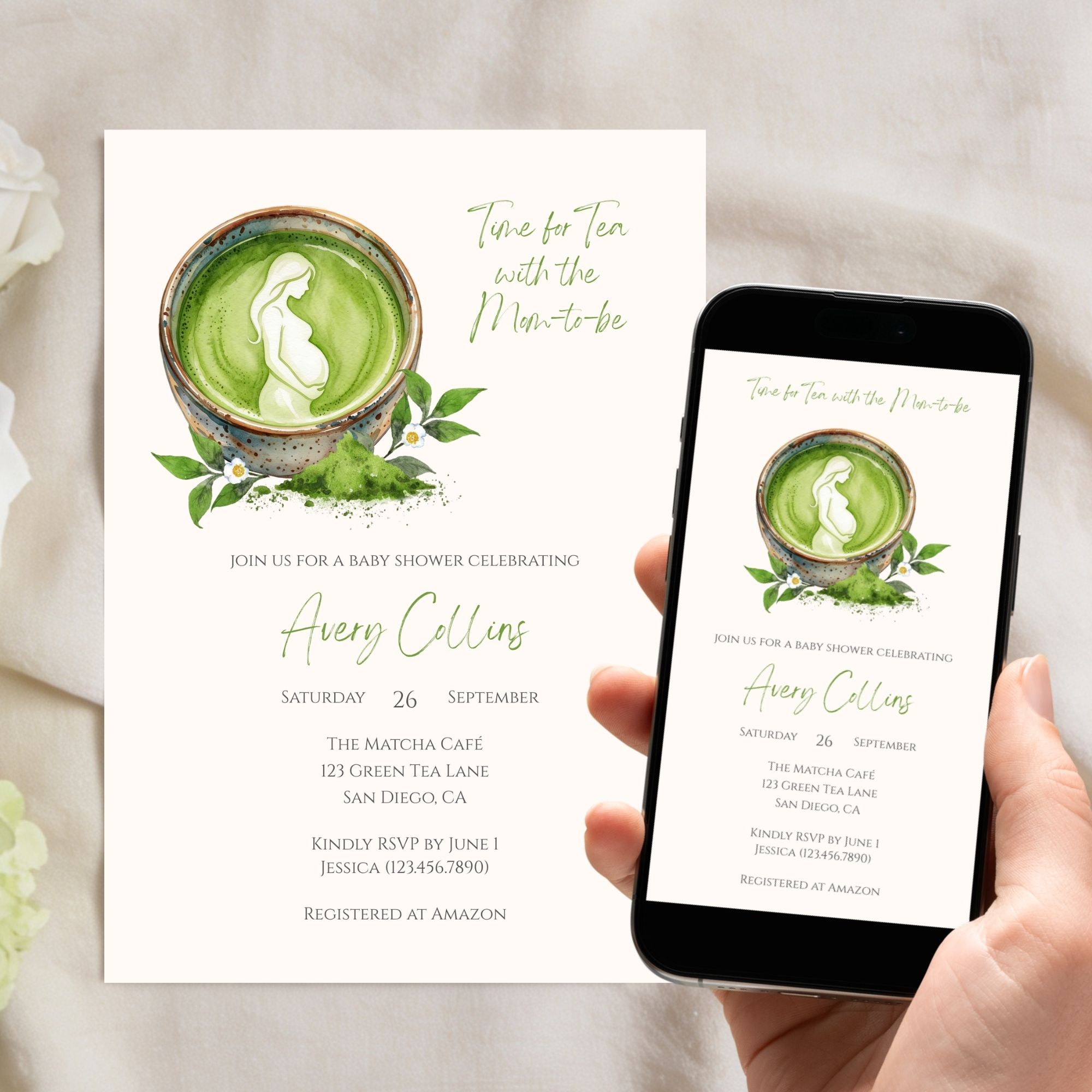Time For Matcha Tea With The Mom-to-be Baby Shower Invitation 55