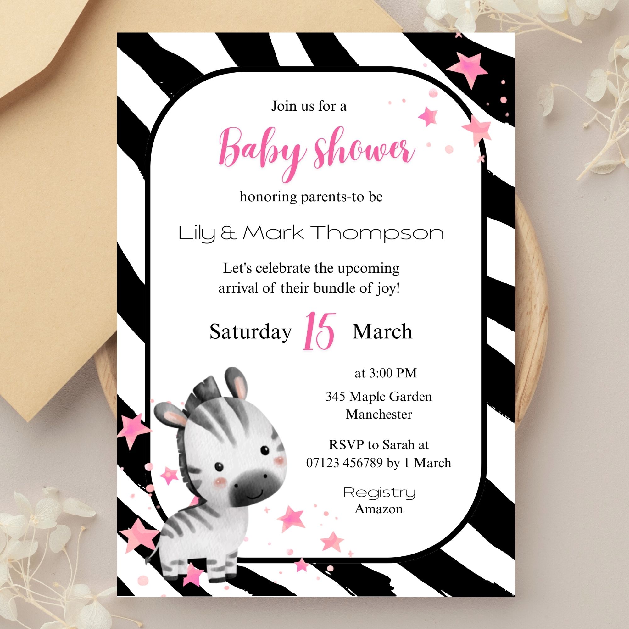 Little Zebra Girl Invitation