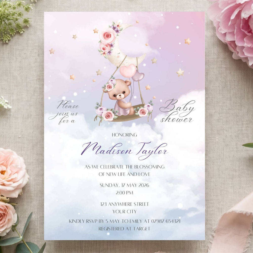 Teddy's Daydream Invitation Purple
