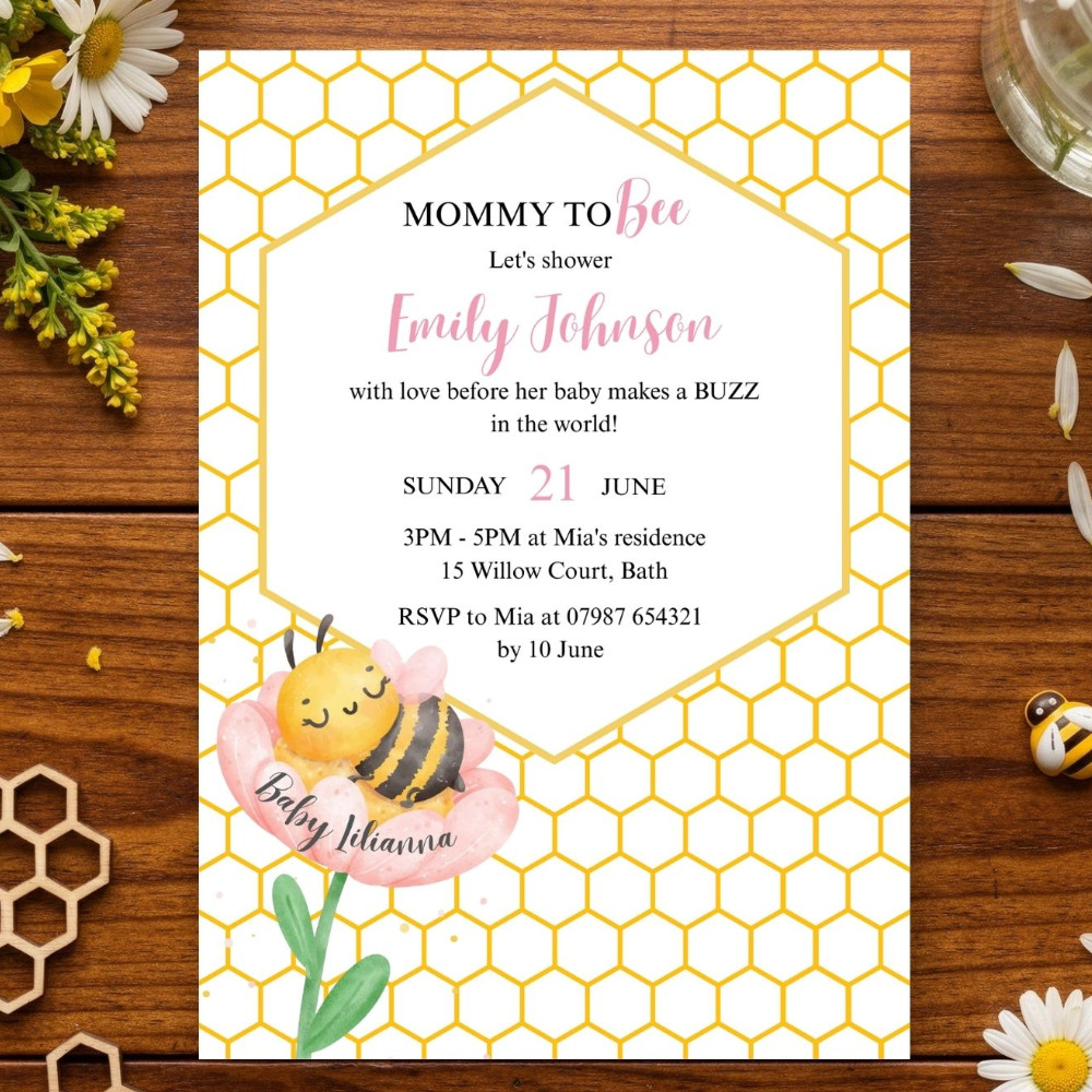 Mommy To Bee Invitation Pink