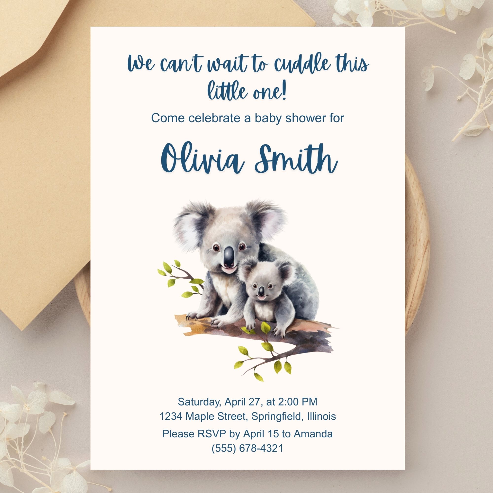 Koala Baby Shower Invitation 2