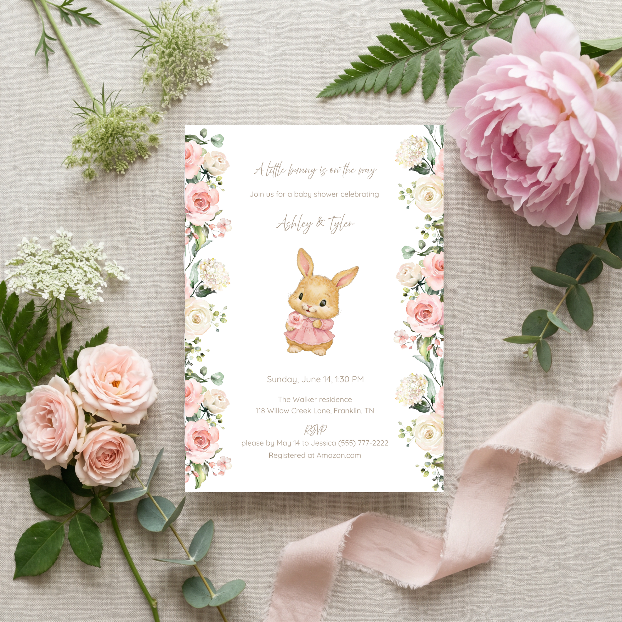 A Little Bunny Is On The Way Girl Baby Shower Invitation
