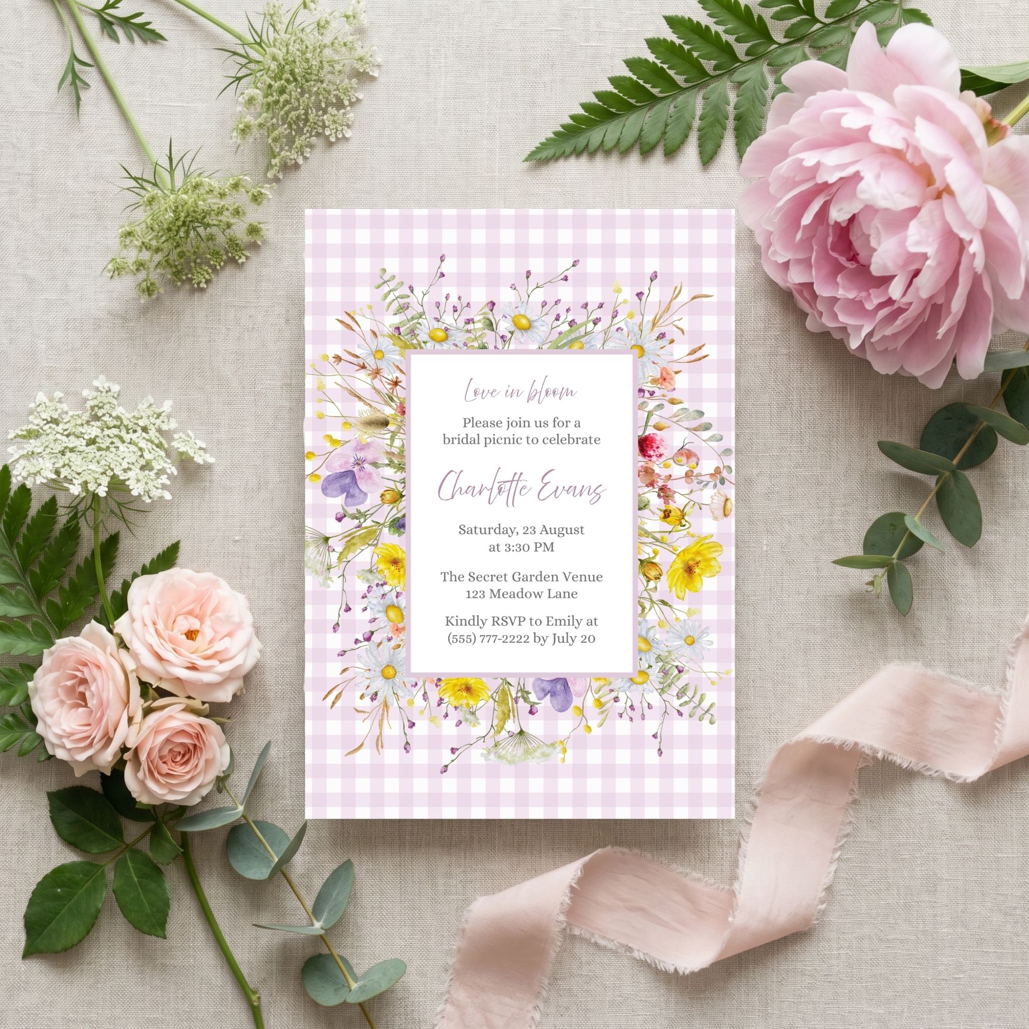 Flower & Gingham Bridal Shower Invitation 57