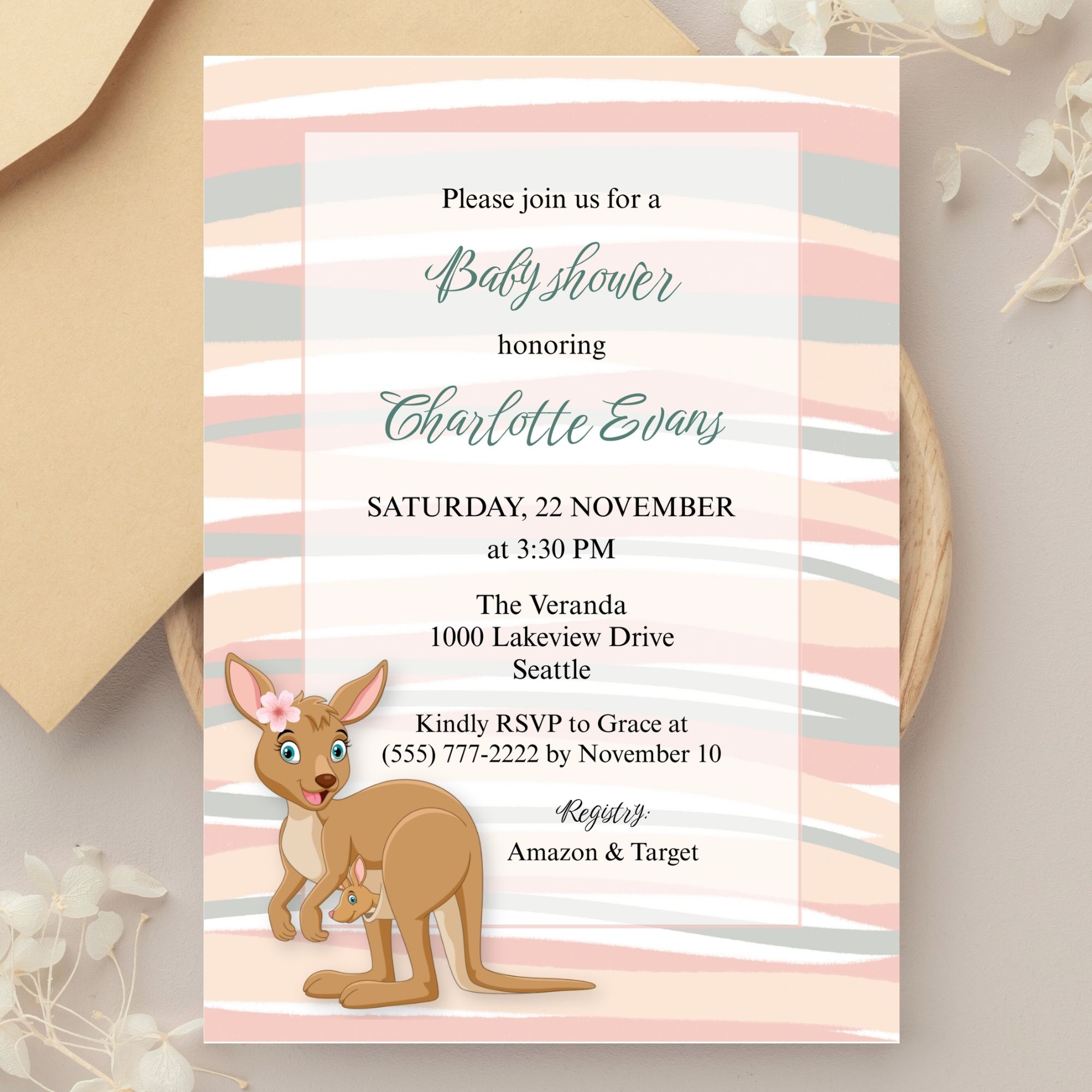 Kangaroo Cuddles Invitation