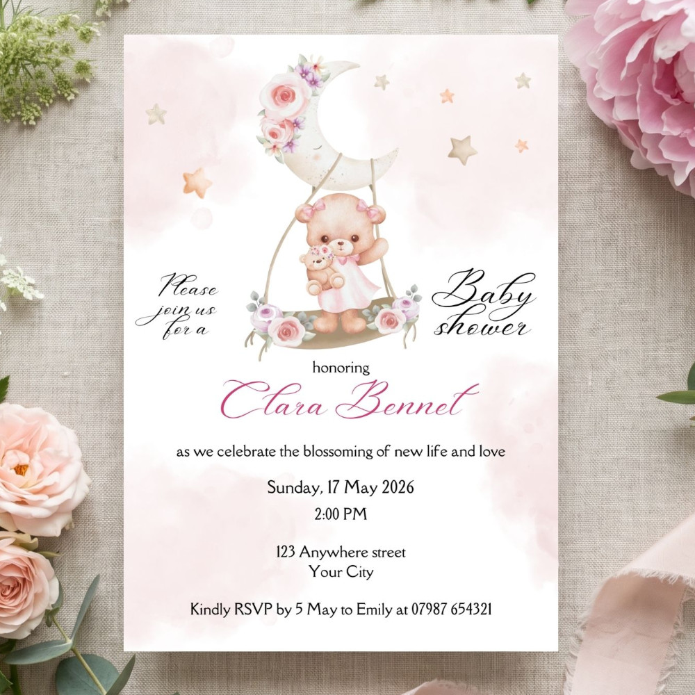 Teddy's Daydream Invitation Pink