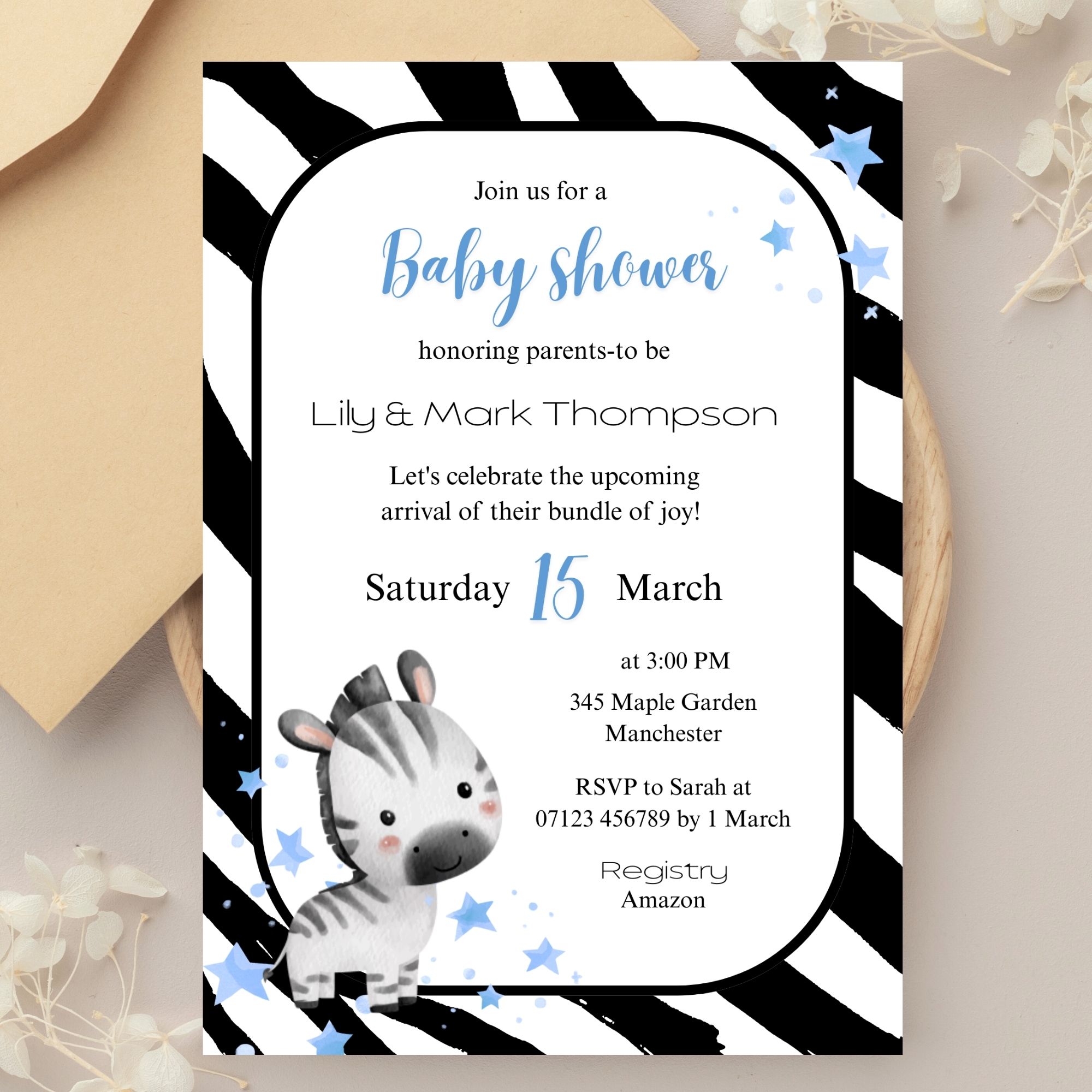 Little Zebra Boy Invitation