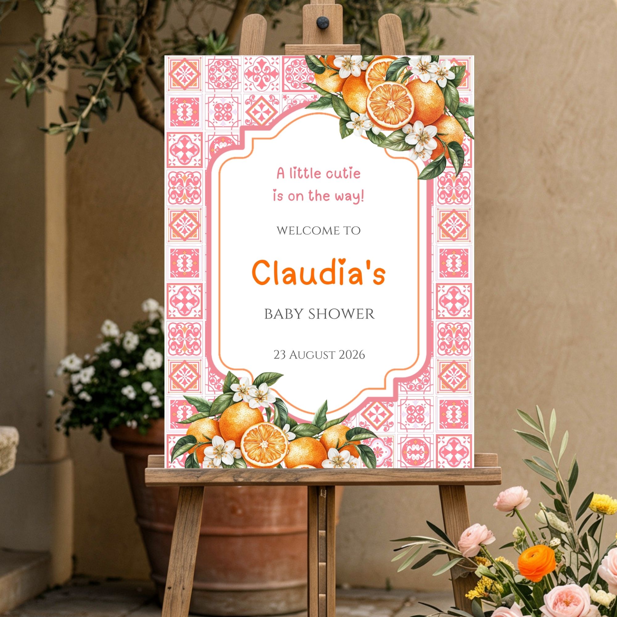 Oranges & Pink Tiles Bridal/ Baby Shower Welcome Sign 60